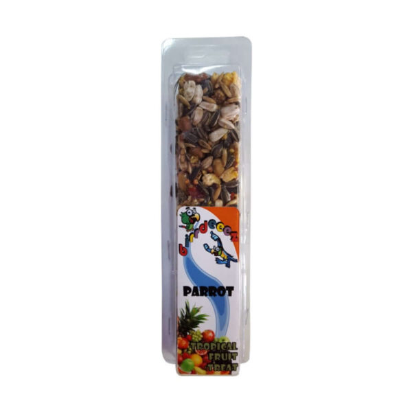 Parrot Seed Stick - Tropical Fruit with colorful packaging, a nutritious treat for birds featuring vibrant tropical flavors.
