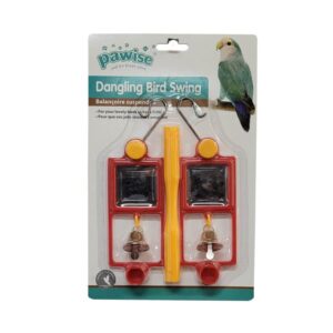 Pawise Dangling Bird Swing Ball Toy for pets, featuring colorful design and bells for bird entertainment.