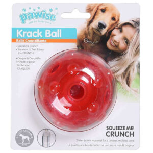 Pawise Krack Magic Dog Ball in red packaging, designed for fun and mental stimulation for pets.