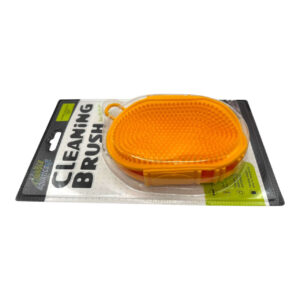 Pet Cleaning Brush in orange packaging, featuring soft rubber bristles for easy grooming of medium and large pets.