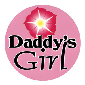 Pet ID Tag design featuring "Daddy's Girl" text with a flower on a pink background, perfect for pet lovers.
