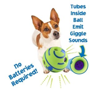 Pet Sound Giggle Ball with Squeaker for dogs, interactive toy emits giggle sounds, no batteries required.