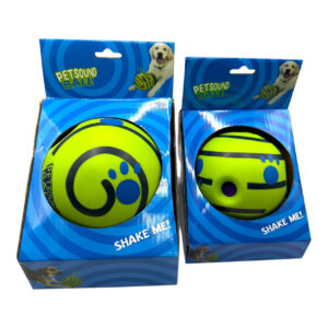 Pet Sound Giggle Ball with Squeaker in colorful packaging, designed for interactive play with pets.