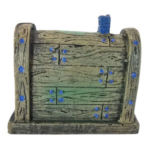 Pirates Booty Aquarium Ornament in rustic wood design with blue accents, perfect for enhancing any underwater aquarium decor.