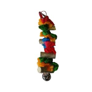 Vibrant Playful Sekelbos Rope Stick Toy made of wood and colorful rope for birds' entertainment and exercise.