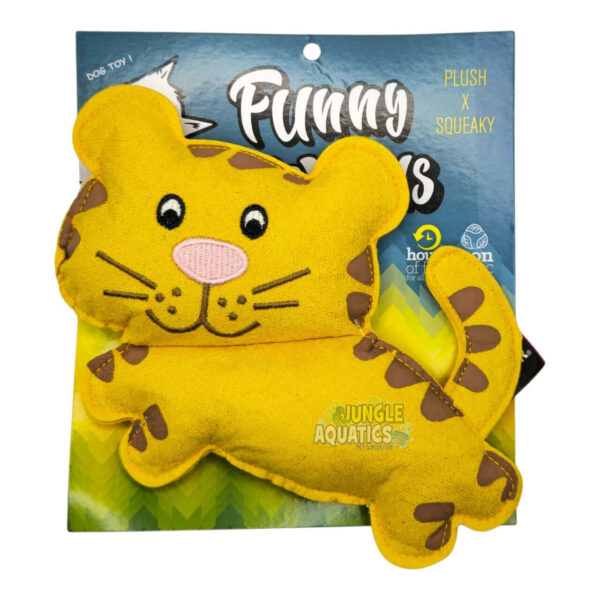 Q-Monster Dog Toy Cat - Plush yellow leopard squeaky toy for dogs and cats, perfect for fun playtime.