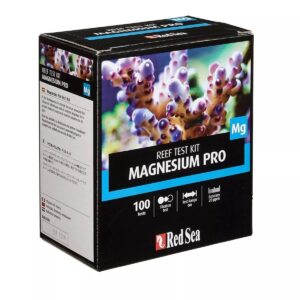 Red Sea Magnesium Pro Reef Test Kit box for accurate magnesium measurement in aquariums, includes 100 tests and easy-to-use tools.