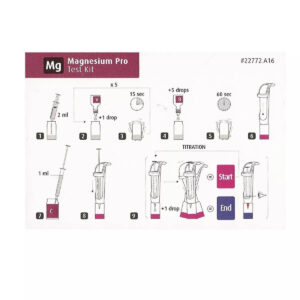 Instructions for Red Sea Magnesium Pro Test Kit, detailing measurement and titration process for accurate magnesium testing.