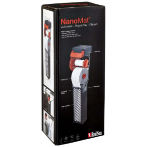 Red Sea NanoMat Fleece Roller Filter packaging showcasing automatic, plug-and-play features for efficient small systems.