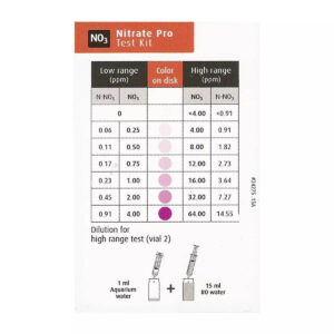 Red Sea Nitrate Pro (NO3) Test Kit color chart showing nitrate levels for accurate water testing in aquariums.