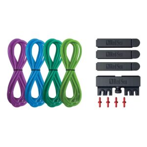 Red Sea ReefDose 4 Color Tube Kits featuring purple, blue, green, and black tubes with connectors and tube holder.