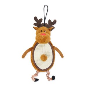 Interactive Reindeer Scratcher Mat for cats with bungee legs, designed for playful scratching and engaging activities.