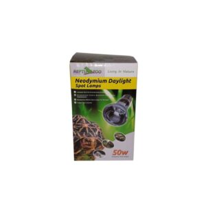 Reptile Zoo Neodymium Daylight Basking Lamp box designed for terrariums, emits infrared light and stimulates animal behavior.