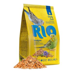 RIO Budgie Food 1kg bag with seeds, designed for budgies' health and well-being.