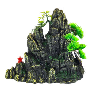Rock Trees Red Temple Aquarium Ornament with realistic rock formation and greenery for aquariums.