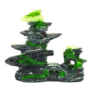 Rock with Bridge Aquarium Ornament, miniature landscape, dark gray rocks, realistic design for aquariums.