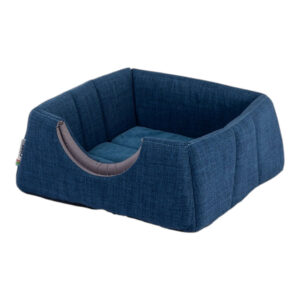 Rogz Cat Bed Pop-Up in dark blue, ideal for cats and small dogs, featuring a cozy design with supportive walls.