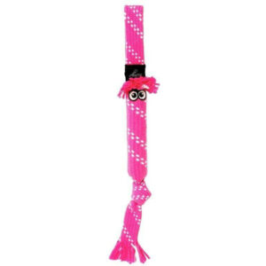 Rogz Scrubz Dog Toy in bright pink with a playful design and fringed tail for chewing and cleaning teeth.