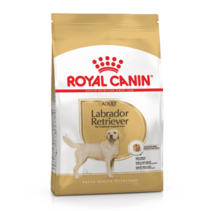 Royal Canin Labrador Retriever Adult Dog Food 12kg packaging for healthy weight management in Labradors over 15 months.
