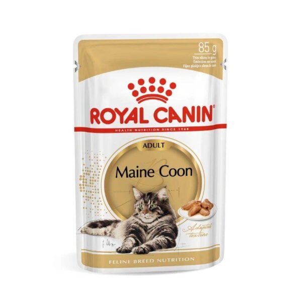 Royal Canin Maine Coon Adult Cat Wet Food Pouch 85g, complete nutrition for adult Maine Coon cats in gravy.