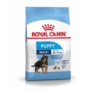 Royal Canin Maxi Puppy Food bag, ideal for large breed puppies aged 2 to 15 months, promoting immune system support.