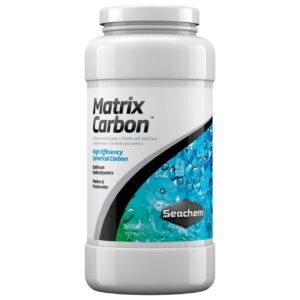 Seachem Matrix Carbon container with high-efficiency spherical carbon for optimal water filtration and minimal pH impact.