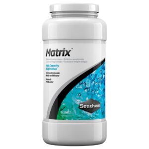 Seachem Matrix filter media bottle for high capacity biofiltration, controlling ammonia, nitrite, and nitrate.
