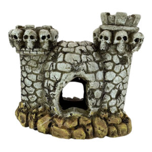Skull Castle Ornament for aquariums, featuring detailed resin castle with menacing skulls and gothic design.