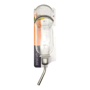 Small Animal Glass Drinking Bottle with graduated markings for rabbits, hamsters, and guinea pigs, promoting hydration.