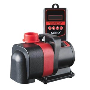 SOBO Eco DC Amphibious 24V water pump with control panel for marine and freshwater aquariums, ponds, and fountains.