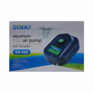SOBO SB-988 aquarium air pump with adjustable air flow, 12 watts power, and 4x4L/min output for optimal performance.
