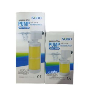 SOBO WP Series Internal Filters for aquariums, models WP-1500A and WP-1300A, showcasing packaging design.