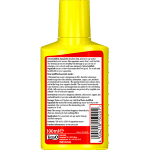 Tetra Goldfish AquaSafe 100ml water conditioner bottle, promoting fish health and safe aquarium water.