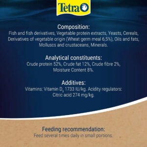 Nutritional information for Tetra Goldfish Gold Japan, including composition and feeding recommendations.