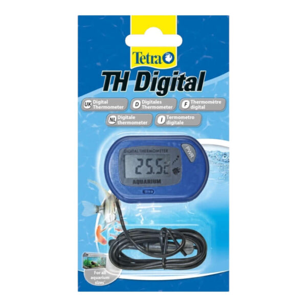 Tetra TH Digital Thermometer packaging with digital display for accurate aquarium water temperature measurements.