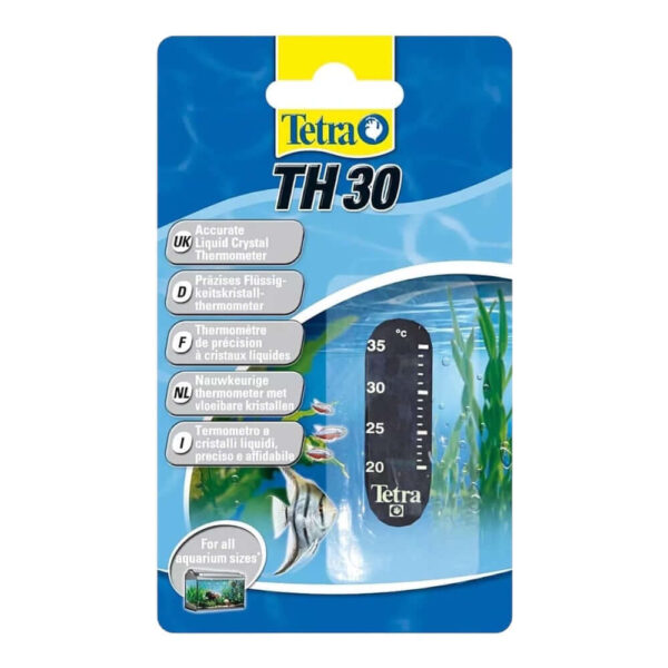 Tetra Thermometer TH 30 packaging, liquid crystal thermometer for accurate aquarium temperature readings.