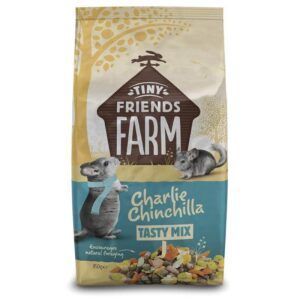 Tiny Friends Farm Charlie Chinchilla Tasty Mix 850g, a balanced food for chinchillas encouraging natural foraging.