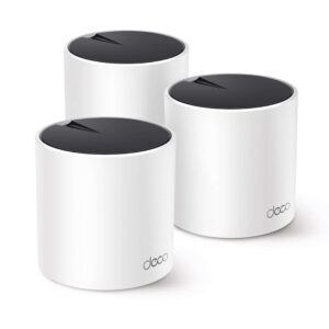 TP-Link Deco X55 AX3000 Whole Home Mesh Wi-Fi 6 System 3 Pack in white, designed for seamless connectivity and easy setup.