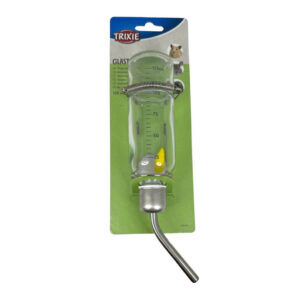 Trixie Glass Small Animal Water Bottle for guinea pigs and small rodents, featuring chew-resistant design and easy water level check.