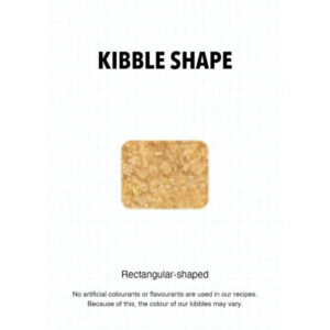 Rectangular-shaped kibble for Ultra Dog Superwoof, highlighting natural ingredients with no artificial additives.