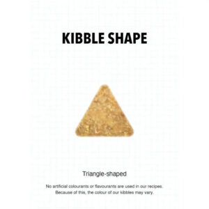 Triangle-shaped kibble for Ultra Dog Superwoof Senior, highlighting quality ingredients and no artificial additives.