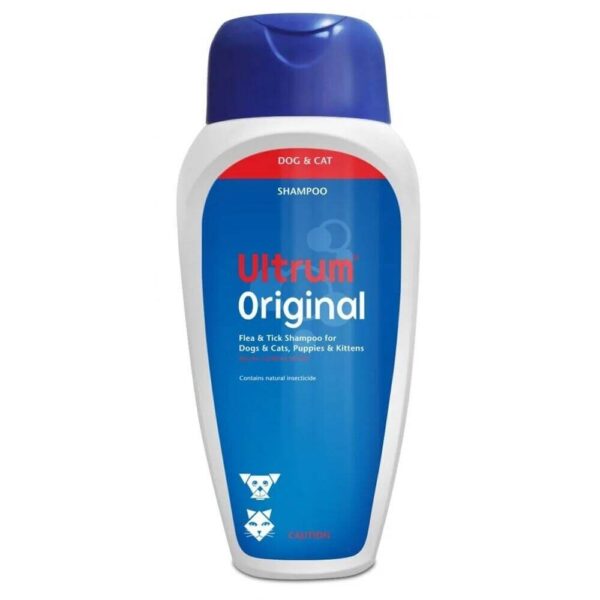 Ultrum Original Shampoo 250ml for dogs and cats, safe for puppies and kittens, effective against fleas and ticks.