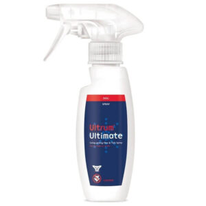 Ultrum Ultimate Tick & Flea Spray bottle designed for dogs, kills fleas and ticks with long-lasting protection.