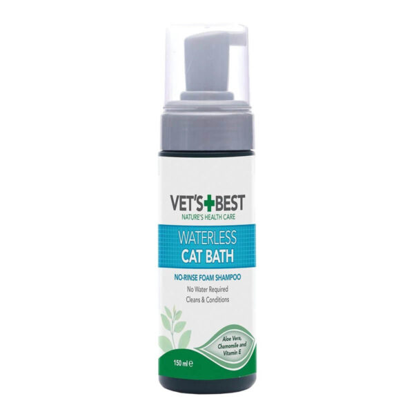 Vets Best Waterless Cat Bath Foam 150ml bottle for cleaning and conditioning cat's coat without rinsing.