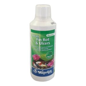 Waterlife Myxazin P treatment bottle for fin rot and ulcers in fish and ponds.