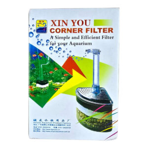 Xin You Corner Filter box with images and description for efficient aquarium filtration, including details for air pump connection.
