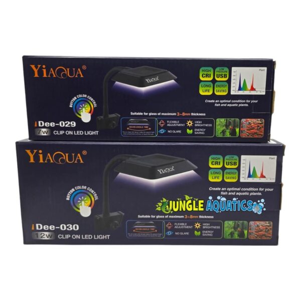 YiAqua Clip-On LED Lights models Dee-029 and Dee-030 for optimal fish and plant conditions, energy-saving and adjustable.